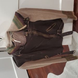 Free people brown leather/flare sleeve jacket